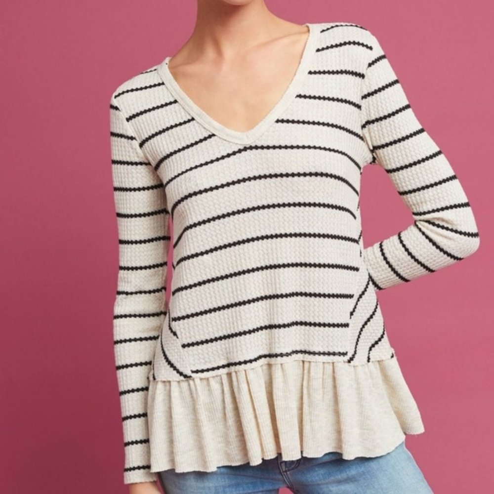 Anthropologie Eri + Ali Tallie Waffle Thermal Peplum Top
